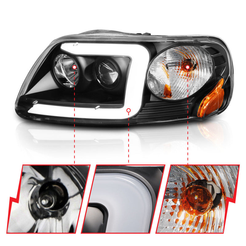 ANZO 1997-2003 Ford F-150 Projector Headlights w/ Light Bar Black Housing -  Shop now at Performance Car Parts