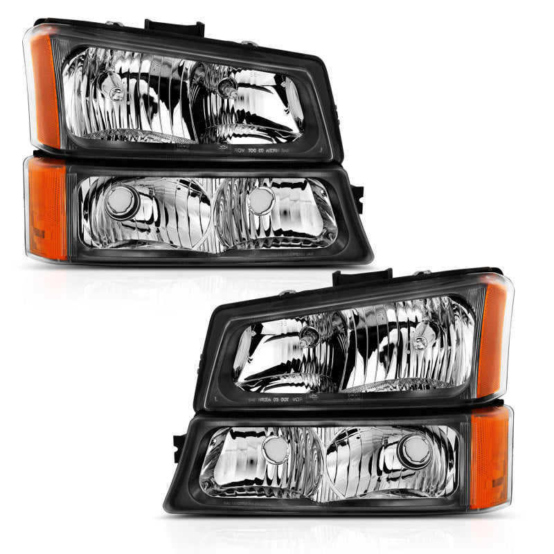 ANZO 2003-2006 Chevy Silverado Crystal Headlight w/ Signal Light Black Amber (4 pcs) -  Shop now at Performance Car Parts